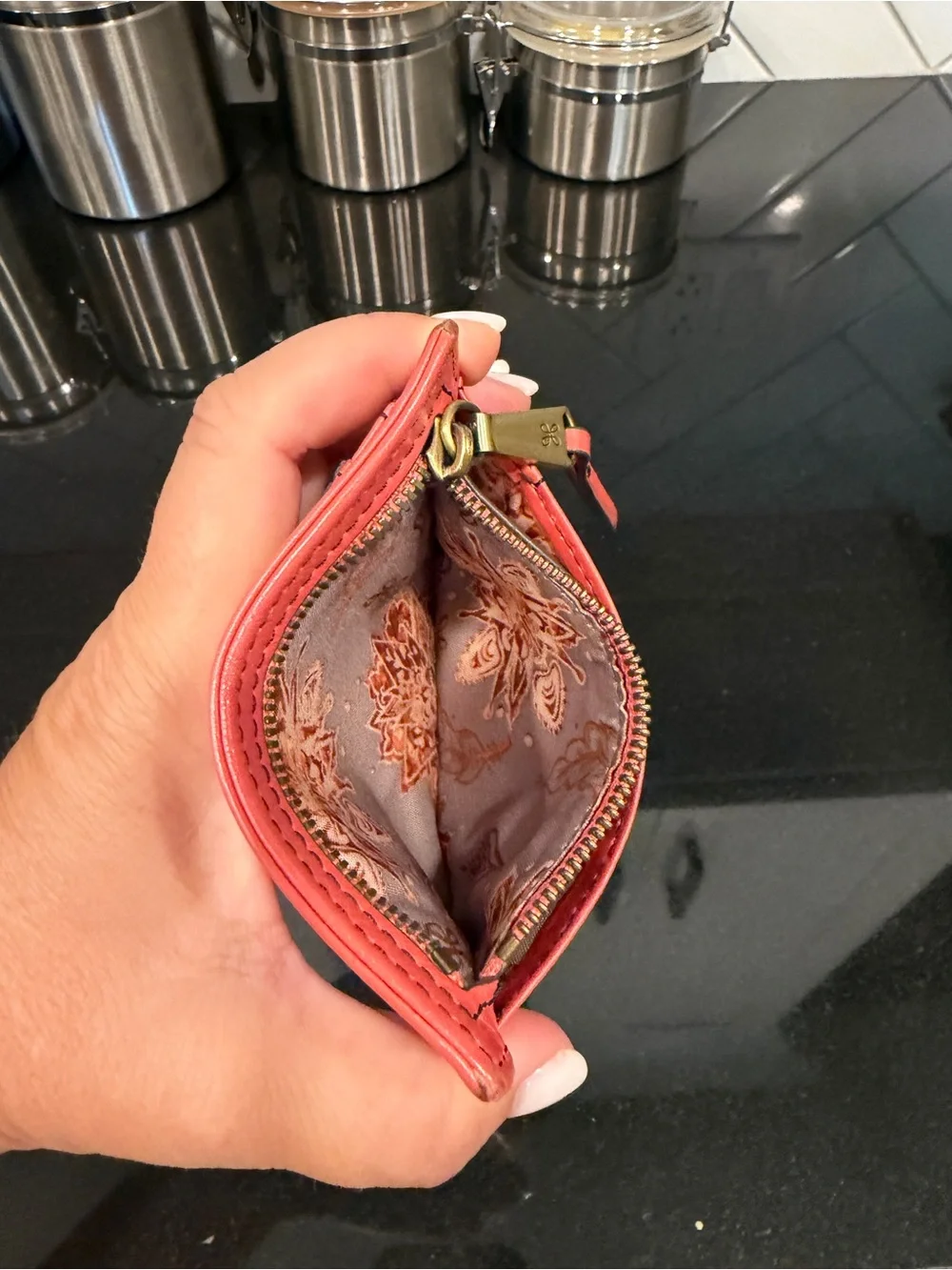HOBO Coral Pink Leather Card Case with Zip Pocket